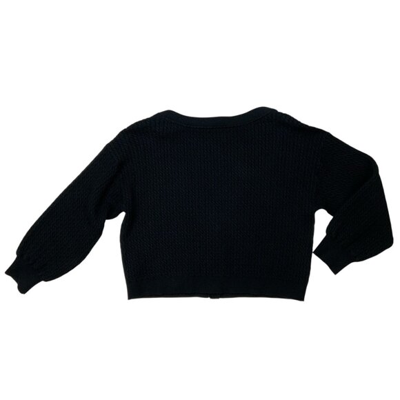Alice + Olivia Zelina Deep V Cardigan Sweater M Black Cropped Cable Knit - Picture 11 of 12